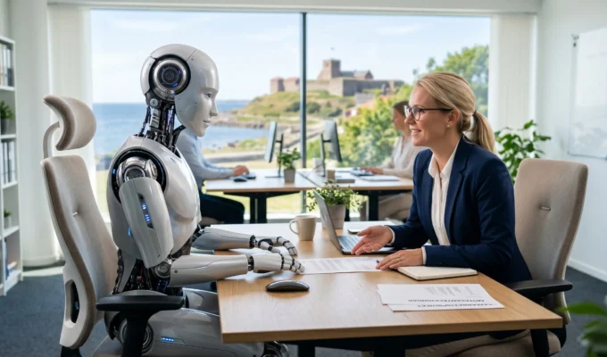 Möte mellan människa och robot där dom diskuterar AI-act